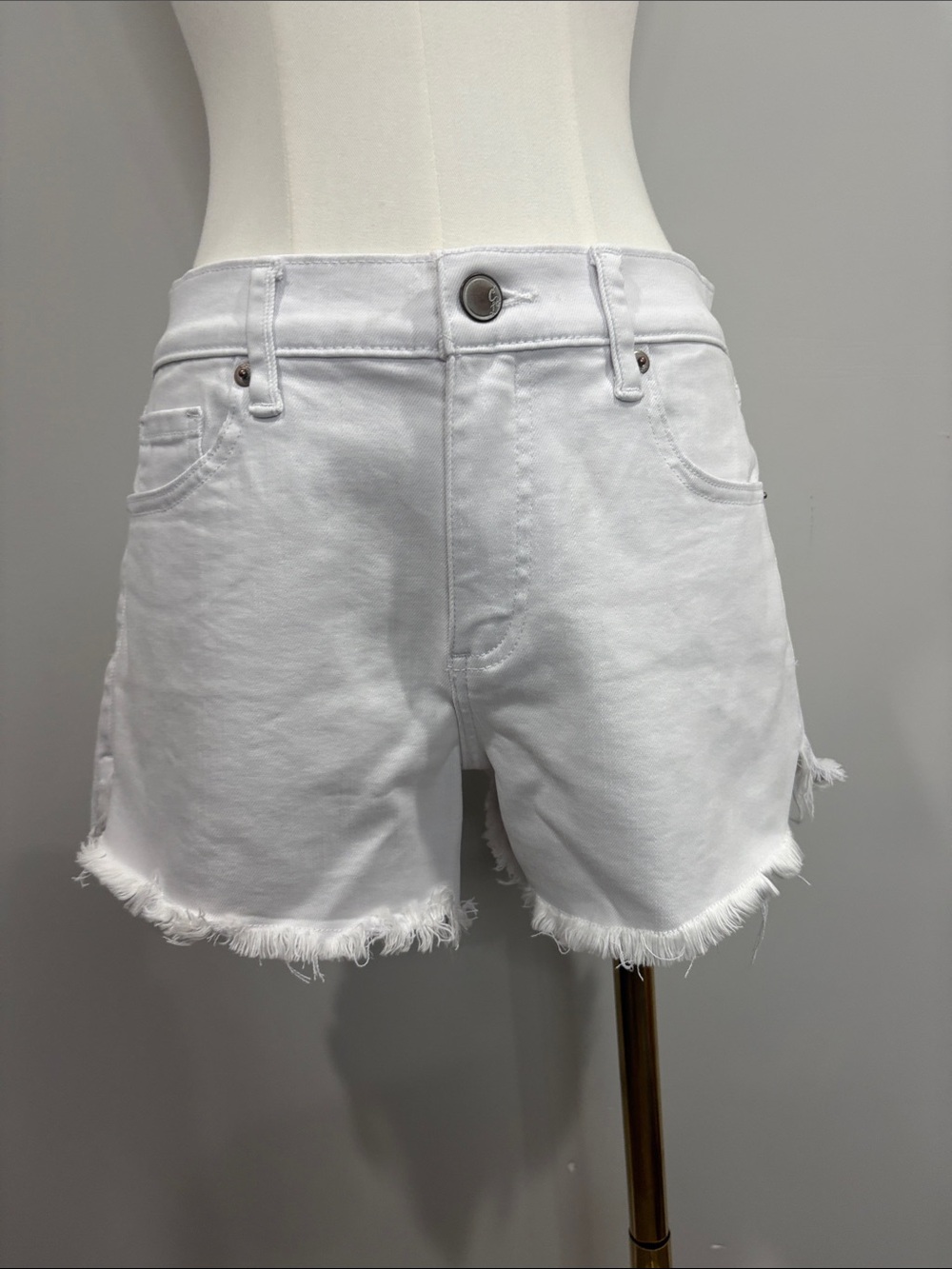 Cosmic Blue Love White Frayed Hem High Rise White Denim Shorts 27